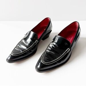 VTG Donald J. Pliner Woman Black Patent Leather Pointed Toe  Loafer Shoe US6.5
